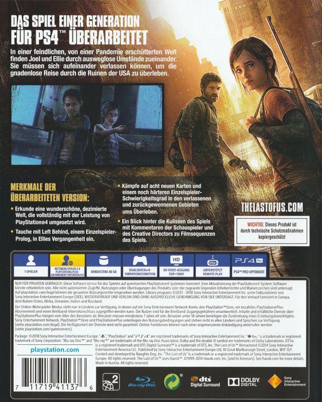The Last of Us: Remastered cover or packaging material - MobyGames