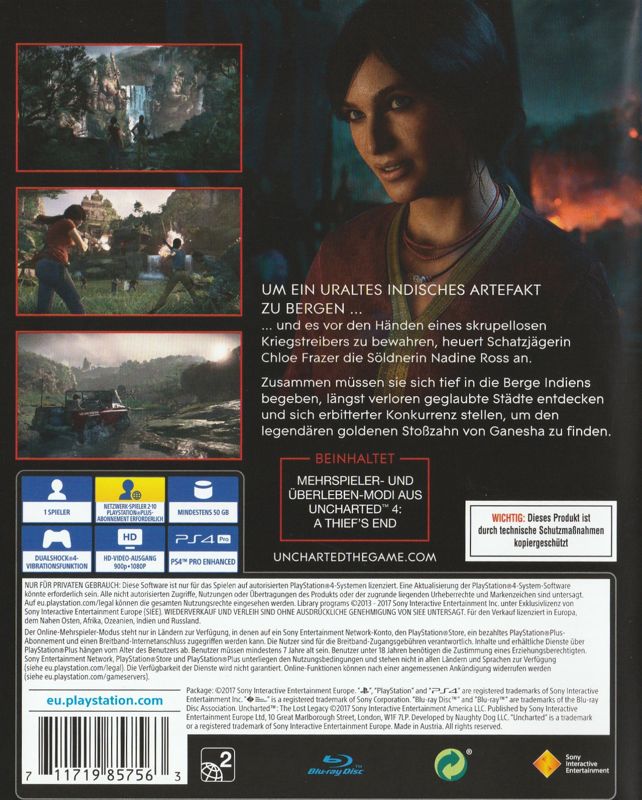 Back Cover for Uncharted: The Lost Legacy (PlayStation 4)