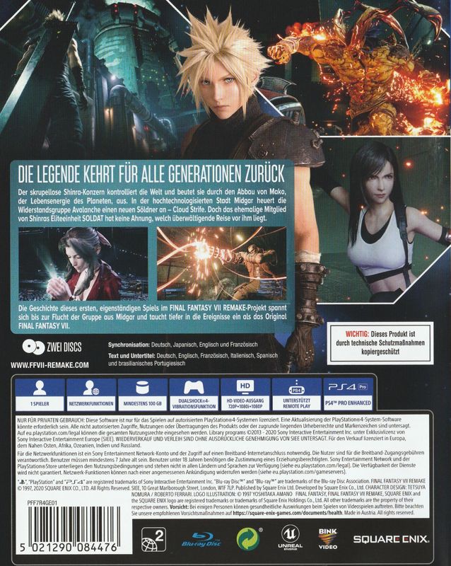 Final Fantasy VII: Remake cover or packaging material - MobyGames