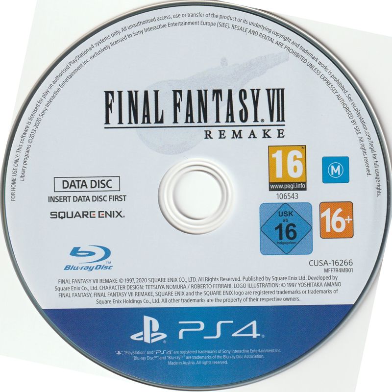 Media for Final Fantasy VII: Remake (PlayStation 4): Data Disc