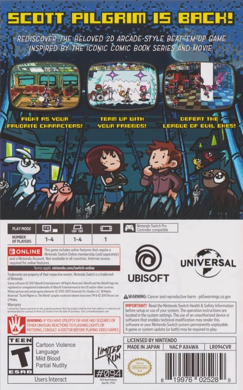 Other for Scott Pilgrim vs. The World: The Game - Complete Edition (Classic Edition) (Nintendo Switch) (Sleeved Clam-shell Box): Keep Case - Back