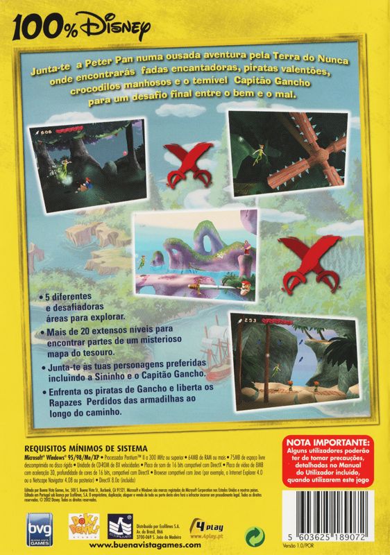Back Cover for Peter Pan in Disney's Return to Never Land (Windows) (100% Disney Edition)