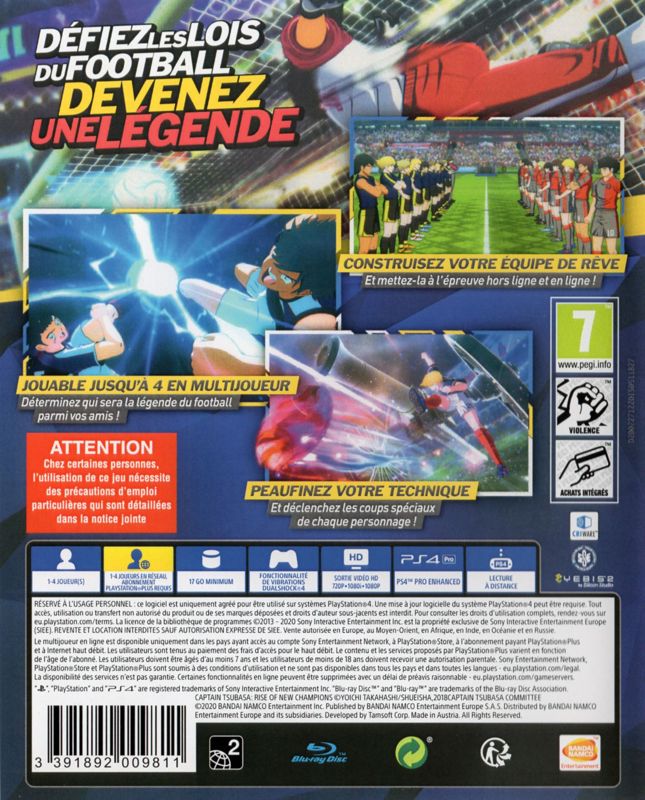 Back Cover for Captain Tsubasa: Rise of New Champions (PlayStation 4)