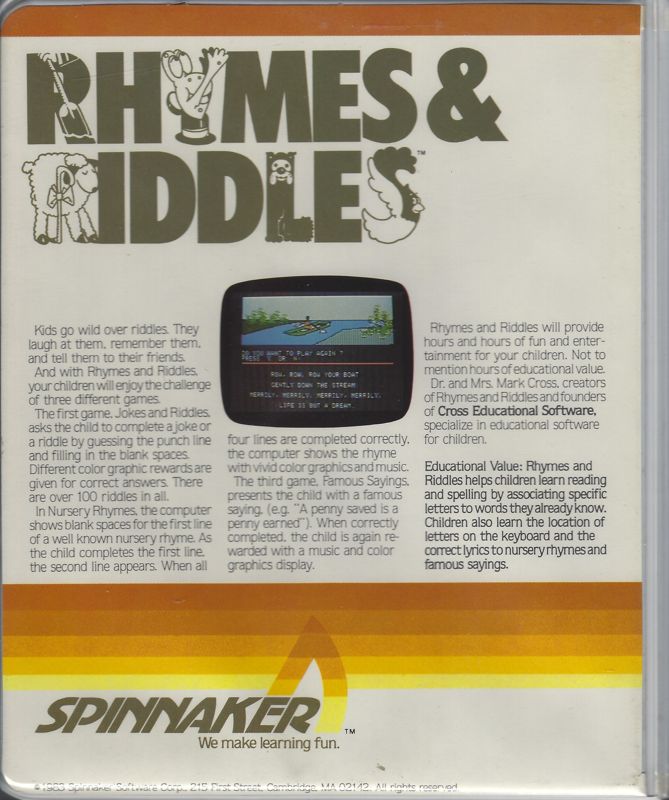 Back Cover for Rhymes & Riddles (DOS)