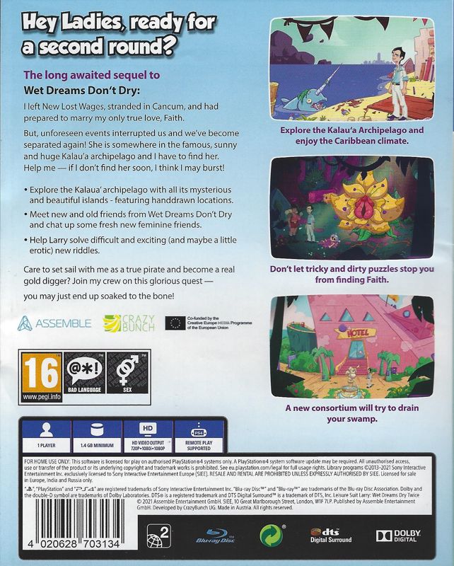 Back Cover for Leisure Suit Larry: Wet Dreams Dry Twice (PlayStation 4)