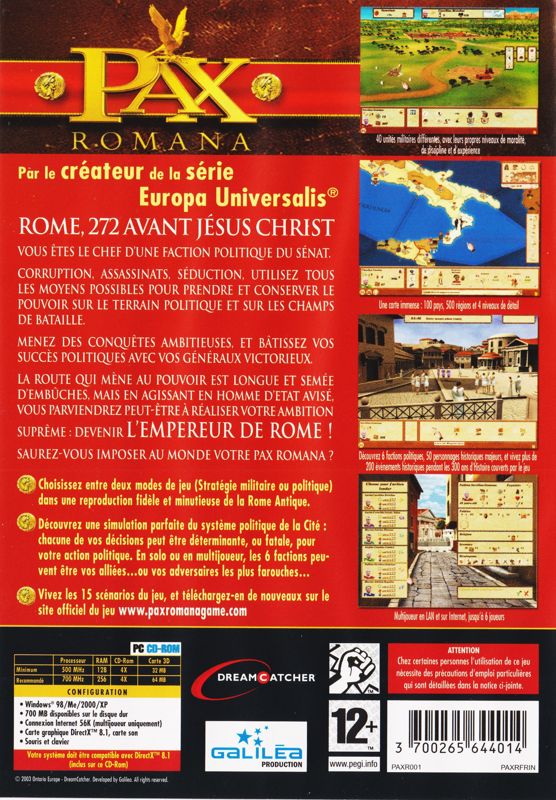 Back Cover for Pax Romana (Windows)