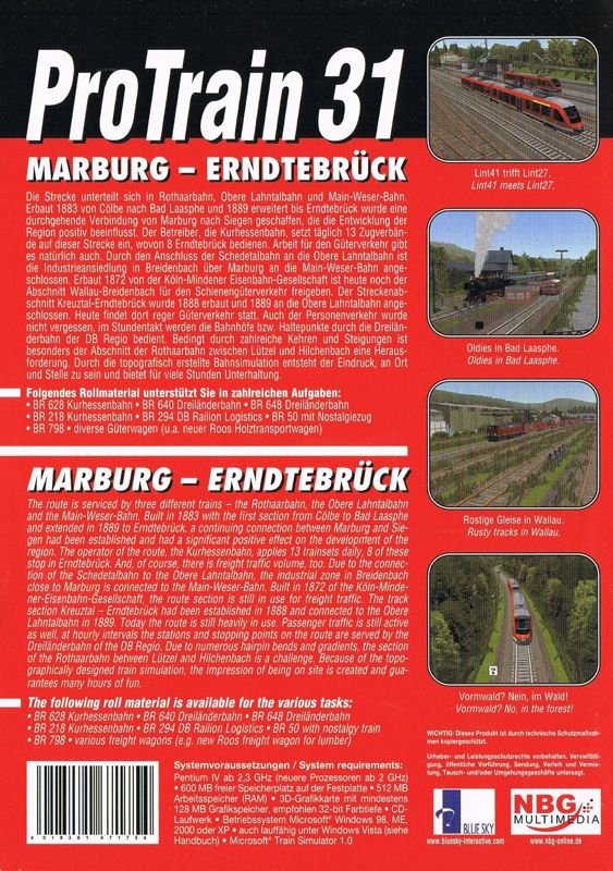 Back Cover for ProTrain 31: Marburg - Erndtebrück (Windows)