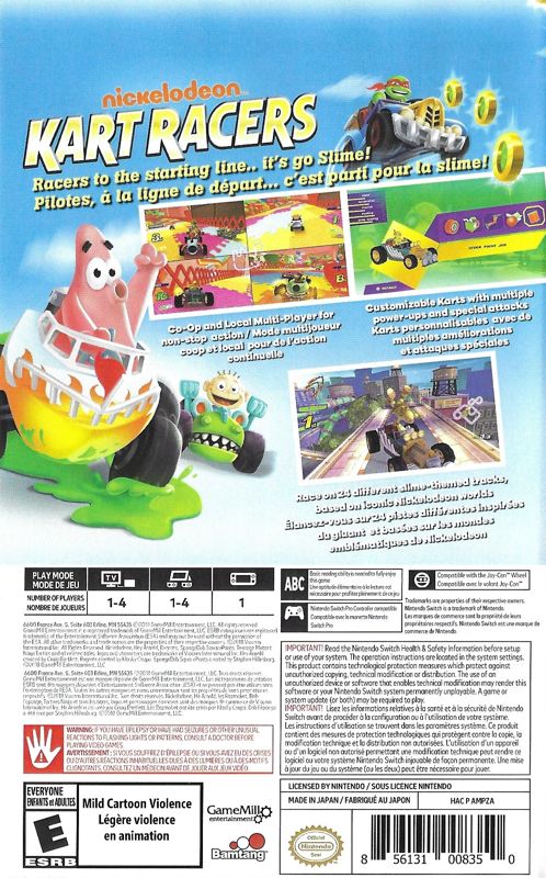 Back Cover for Nickelodeon Kart Racers (Nintendo Switch)