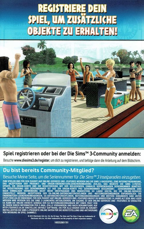 Advertisement for The Sims 3: Island Paradise (Macintosh and Windows): Registration