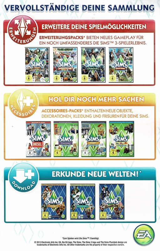 Advertisement for The Sims 3: Island Paradise (Macintosh and Windows): Add-on list
