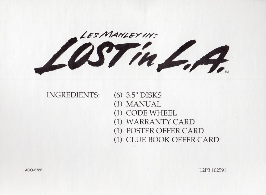 Extras for Les Manley in: Lost in L.A. (DOS): Box Contents