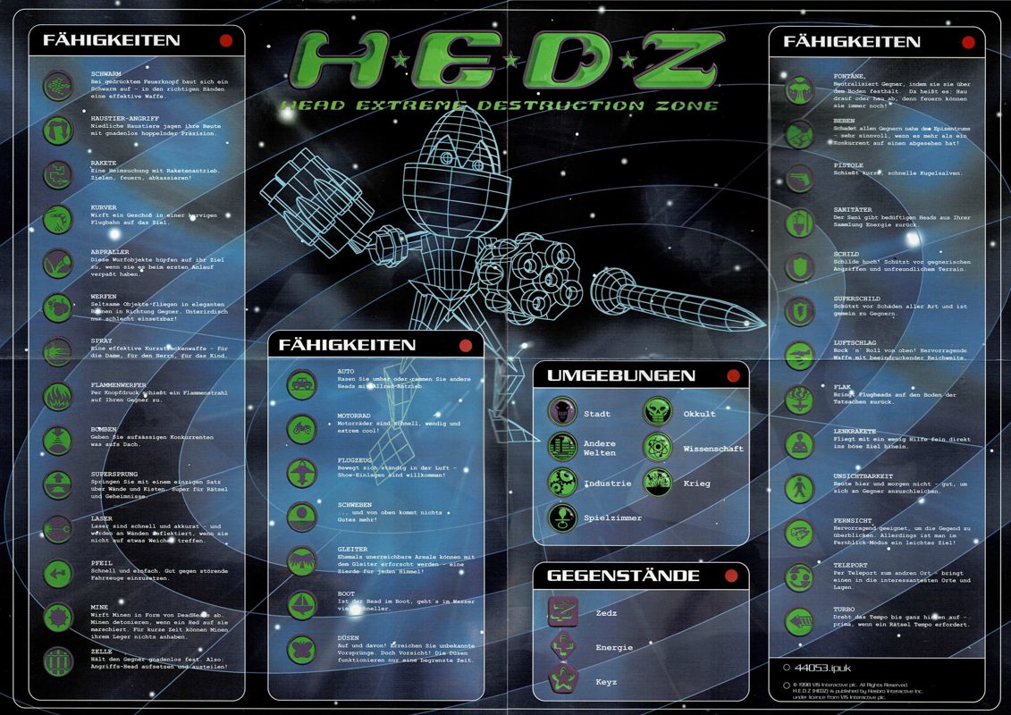 Reference Card for H.E.D.Z.: Head Extreme Destruction Zone (Windows): Front