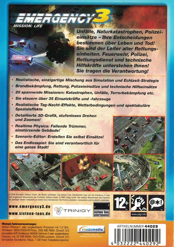 Back Cover for Emergency 3 (Windows) (Anniversary edition - 10 years of rondomedia)