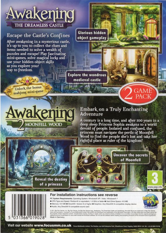 Back Cover for The Hidden Mystery Collectives: Awakening: The Dreamless Castle / Awakening: Moonfell Wood (Windows)