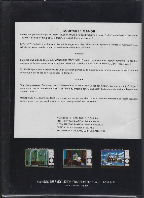 Back Cover for Mortville Manor (Atari ST)