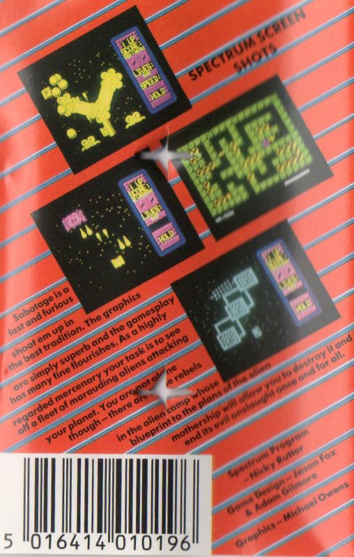 Back Cover for Sabotage (ZX Spectrum)