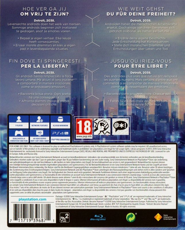 Back Cover for Detroit: Become Human (PlayStation 4)