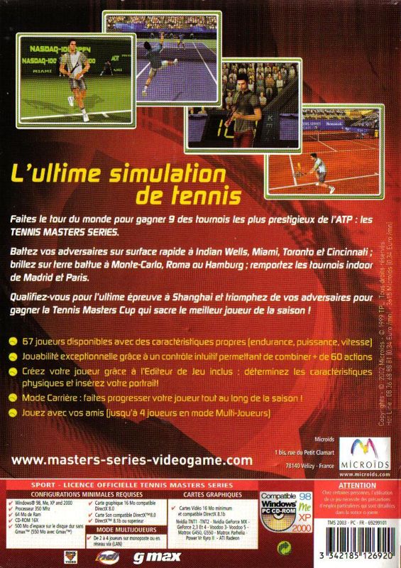 Back Cover for Tennis Masters Series 2003 (Windows)