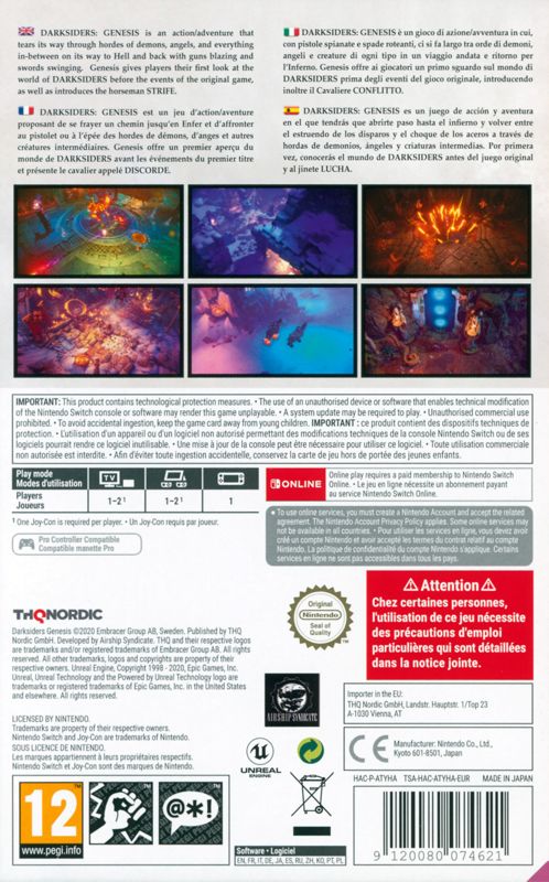 Back Cover for Darksiders: Genesis (Nintendo Switch)