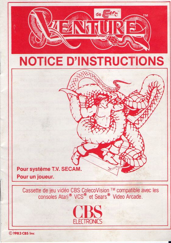 Manual for Venture (Atari 2600): Front