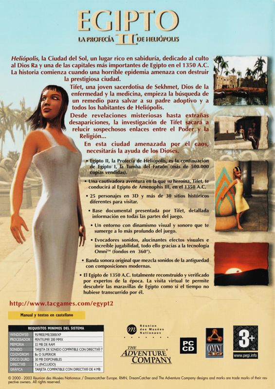 Back Cover for Egypt II: The Heliopolis Prophecy (Windows) (The Adventure Company release)