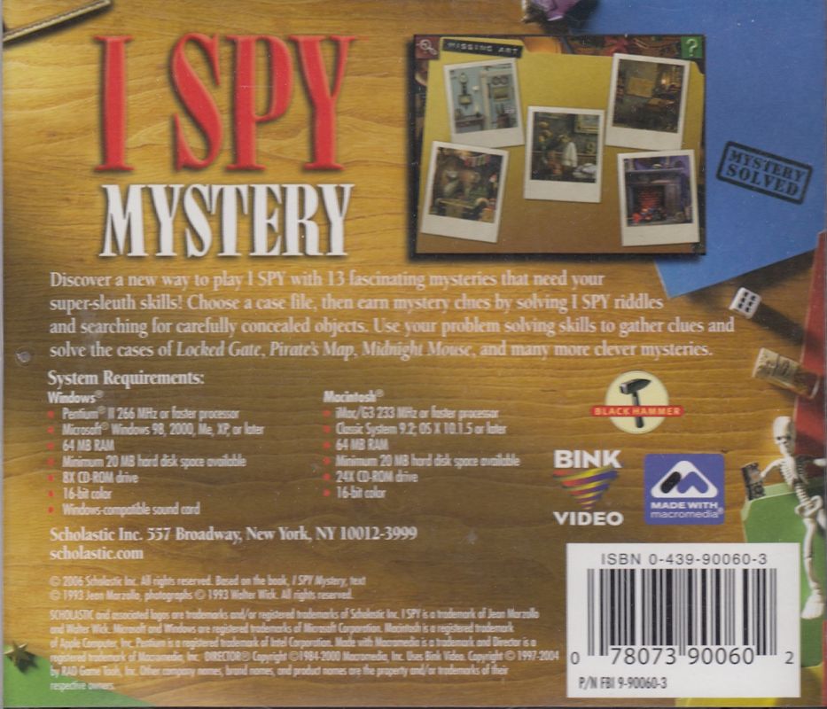 Back Cover for I Spy Mystery (Macintosh and Windows)