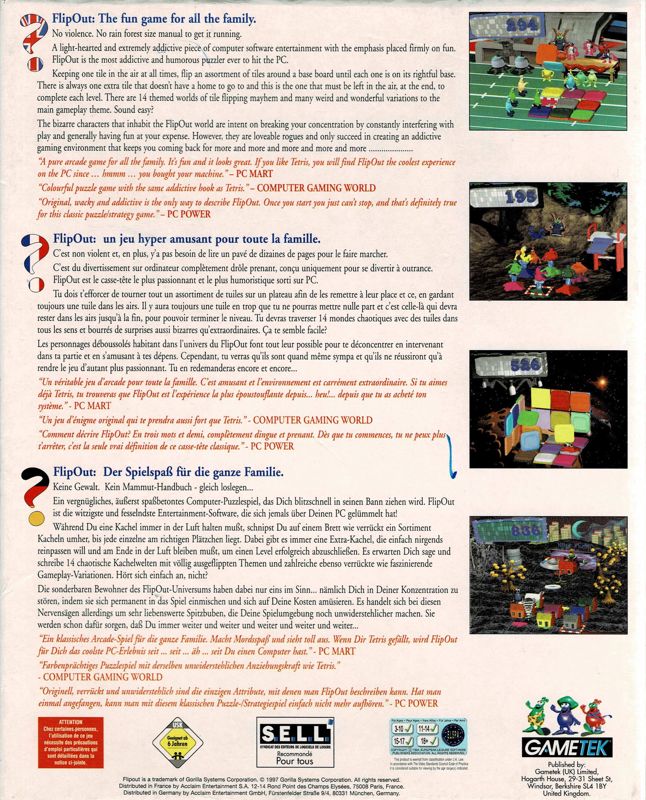 Back Cover for FlipOut! (DOS and Windows)