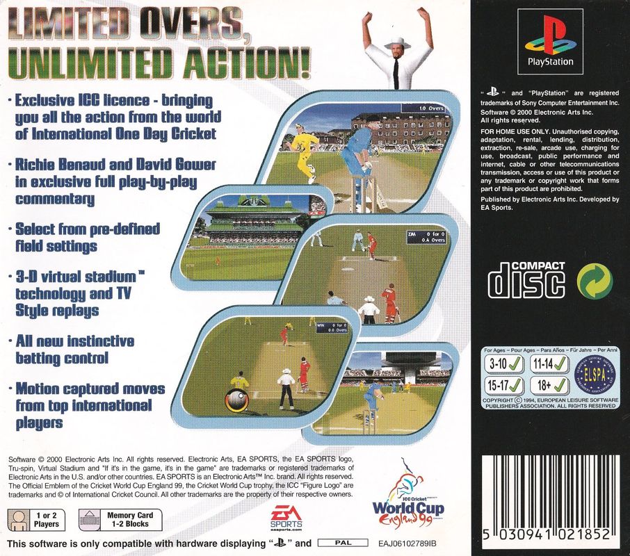 Back Cover for Cricket 2000 (PlayStation)