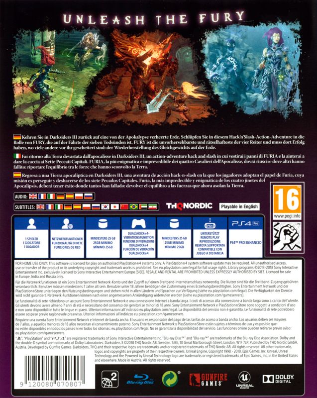 Back Cover for Darksiders III (PlayStation 4)
