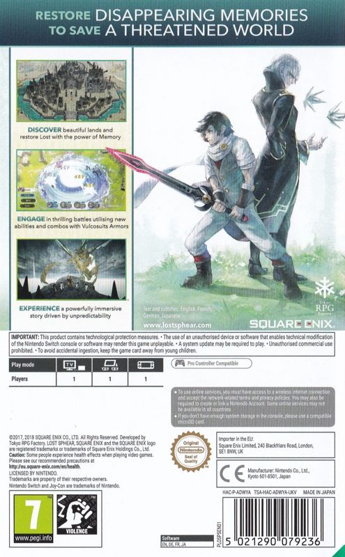 Back Cover for Lost Sphear (Nintendo Switch)