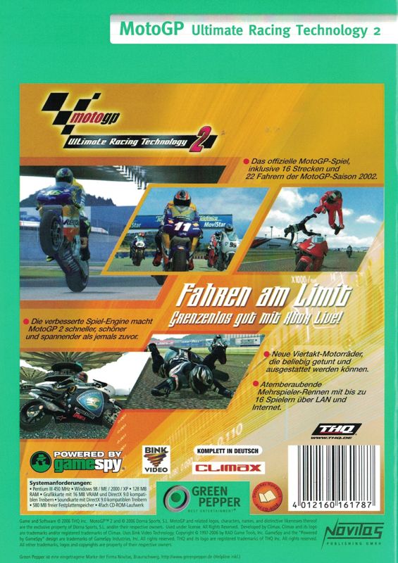 Back Cover for MotoGP 2 (Windows) (Green Pepper release)