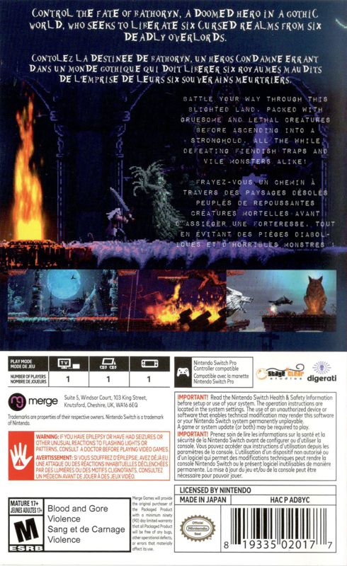 Back Cover for Slain: Back from Hell (Nintendo Switch)