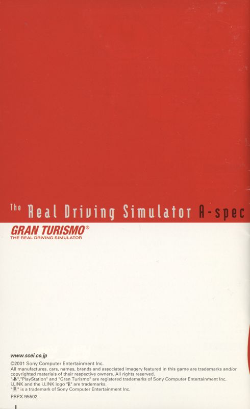 Manual for Gran Turismo 3: A-spec (PlayStation 2) (Bundled with PlayStation 2): Back