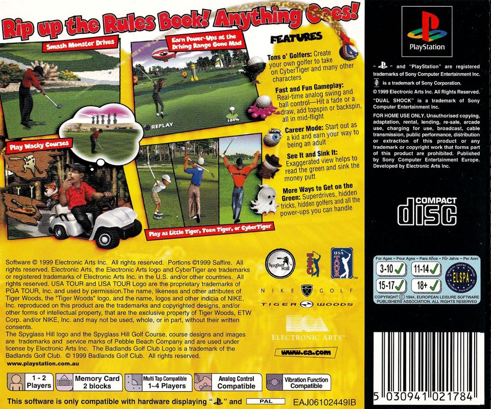 Back Cover for CyberTiger (PlayStation)