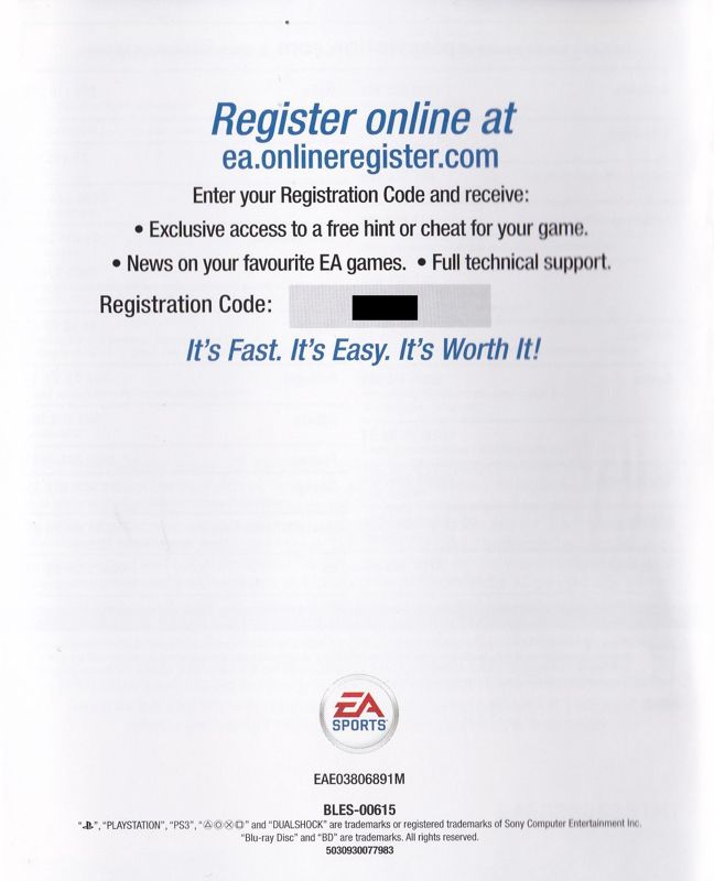 Manual for FIFA Soccer 10 (PlayStation 3): Back