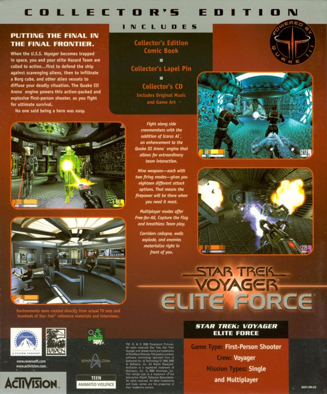 Back Cover for Star Trek: Voyager - Elite Force (Collector's Edition) (Windows)