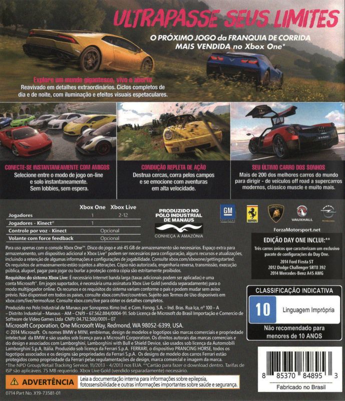 Back Cover for Forza Horizon 2 (Xbox One) (Day one edition)