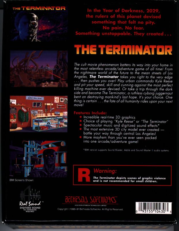 Back Cover for The Terminator (DOS) (3.5" Floppy release)