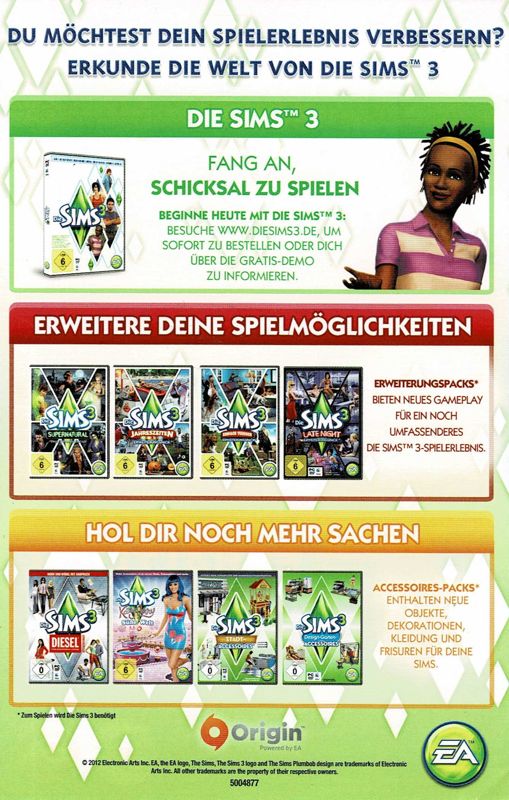 Advertisement for The Sims 2 (Windows) (DVD re-release with new USK logo (2009)): Back