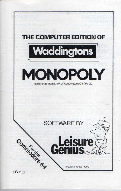 Manual for Monopoly (Commodore 64): Front