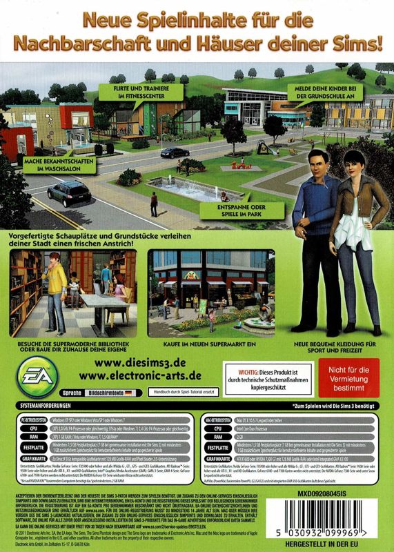 Back Cover for The Sims 3: Town Life Stuff (Macintosh and Windows)