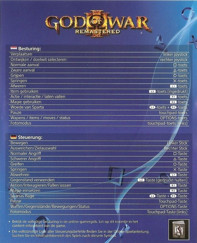 Reference Card for God of War III (PlayStation 4): Front
