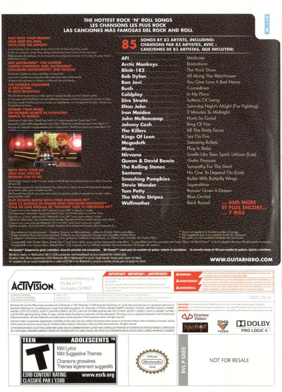 Back Cover for Guitar Hero 5 (Wii) (Bundled with guitar controller)