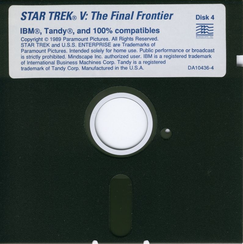 Media for Star Trek V: The Final Frontier (DOS) (Disk Codes: DA10436-1 ~ DA10436-5): Disk 4