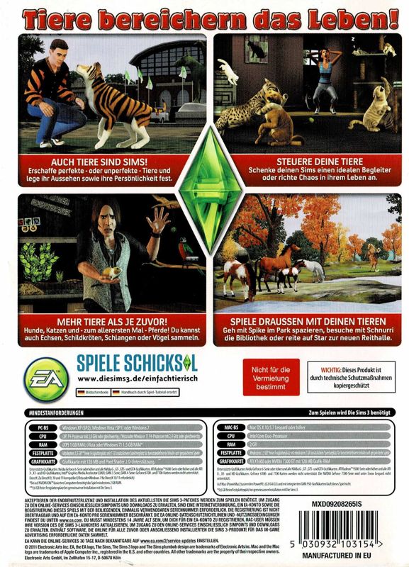 Back Cover for The Sims 3: Pets (Macintosh and Windows)