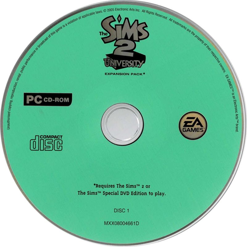 Media for The Sims 2: University (Windows): Disc 1