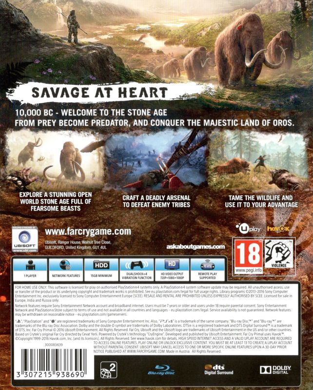 Other for Far Cry: Primal (Collector's Edition) (PlayStation 4): Keep Case - Back