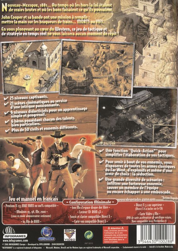 Back Cover for Desperados: Wanted Dead or Alive (Windows) (Best of Infogrames release)