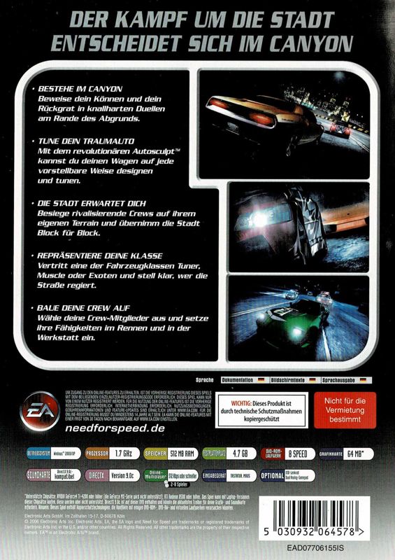 Back Cover for Need for Speed: Carbon (Windows) (EA Most Wanted release)