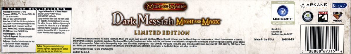 Spine/Sides for Dark Messiah: Might and Magic (Limited Edition) (Windows): Bottom